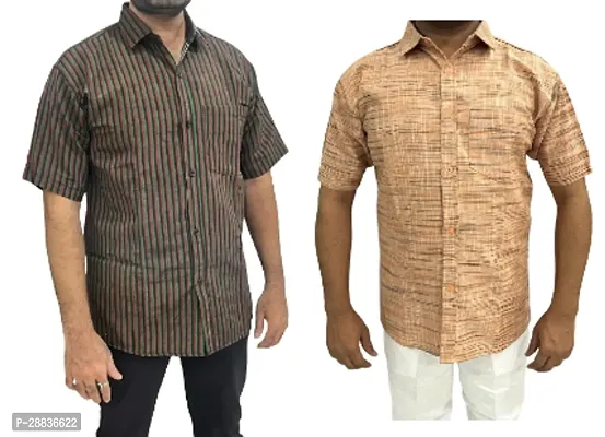 Reliable Multicoloured Khadi Cotton Printed Casual Shirts For Men Pack Of 2