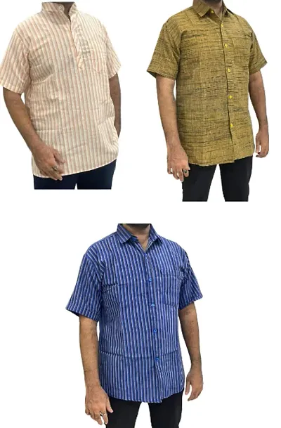 Stylish Khadi Short Sleeves Shirt For Men Pack Of 3