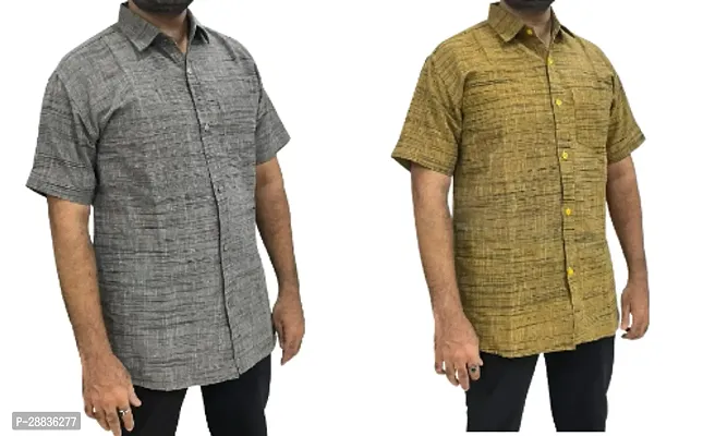 Reliable Multicoloured Khadi Cotton Printed Casual Shirts For Men Pack Of 2-thumb0