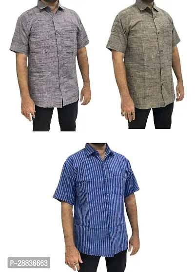 Reliable Multicoloured Khadi Cotton Printed Casual Shirts For Men Pack Of 3