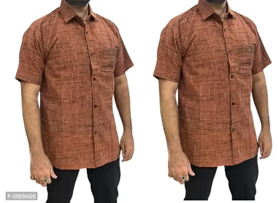 Reliable Brown Khadi Cotton Printed Casual Shirts For Men Pack Of 2-thumb0