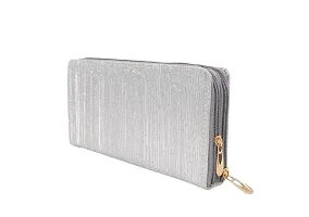 Stylish Silver Artificial Leather Self Pattern Clutches For Women-thumb1