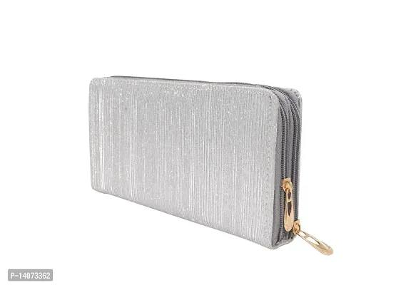 Stylish Silver Artificial Leather Self Pattern Clutches For Women-thumb2