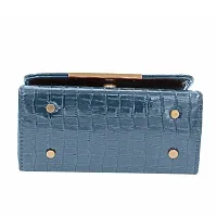 Stylish Blue Artificial Leather Self Pattern Clutches For Women-thumb1