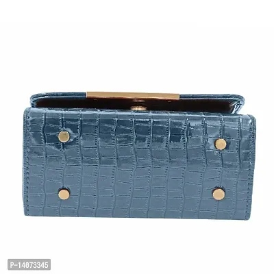 Stylish Blue Artificial Leather Self Pattern Clutches For Women-thumb2