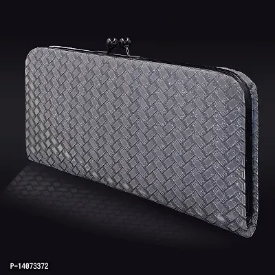 Stylish Grey Artificial Leather Self Pattern Clutches For Women-thumb3