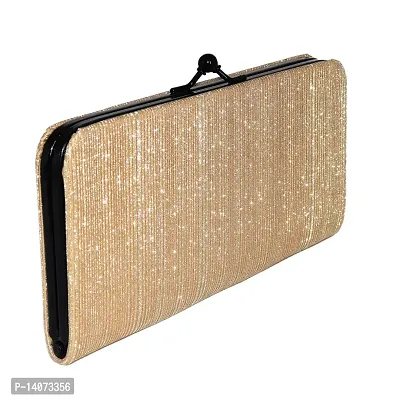 Stylish Golden Artificial Leather Self Pattern Clutches For Women-thumb2