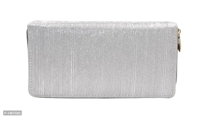 Stylish Silver Artificial Leather Self Pattern Clutches For Women-thumb0