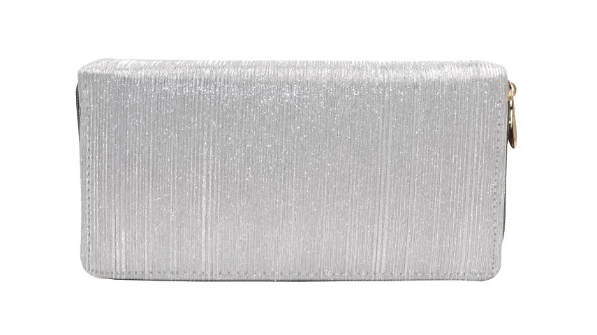 Stylish Silver Artificial Leather Self Pattern Clutches For Women