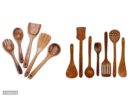 Combo Of Wooden Kitchen Utensil Set 5 Cooking Utensils Spatula Spoons And Kitchen Utensil Organizer-Spatula Nonstick Spoon Set For Cooking Kitchen Tools