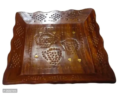 Sheesham Wood Square Tray With Brass Handwork 8X8 Inch