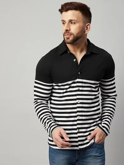 Black Striped Full Sleeve Cotton Knit Shirt