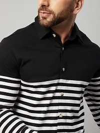 Black Striped Full Sleeve Cotton Knit Shirt-thumb1