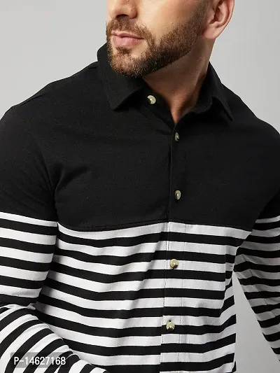 Black Striped Full Sleeve Cotton Knit Shirt-thumb2