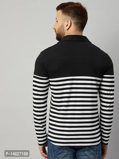 Black Striped Full Sleeve Cotton Knit Shirt-thumb3