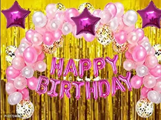 Premium Quality Princess Theme Birthday Decoration Set Of Pink And White Metallic And Star Balloons