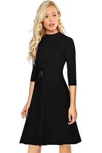 Stylish Knitted Polyester Solid Dress For Women-thumb1