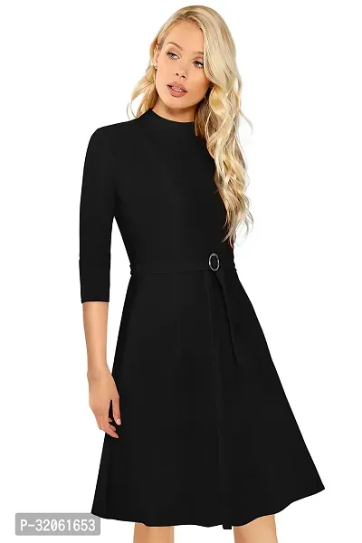 Stylish Knitted Polyester Solid Dress For Women-thumb3