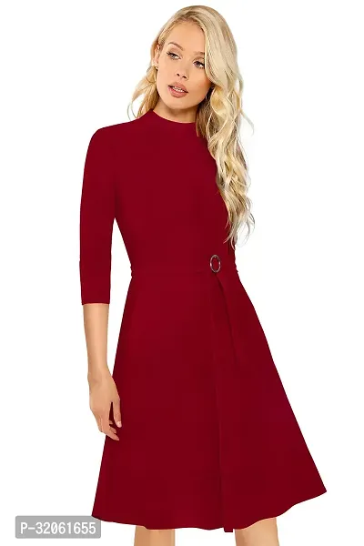 Stylish Knitted Polyester Solid Dress For Women-thumb2