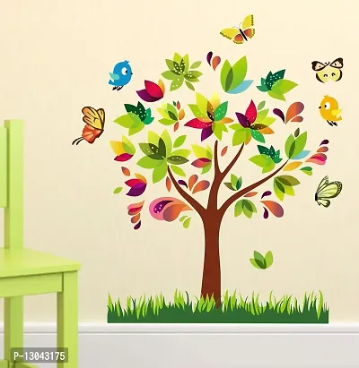 Tuffuk Green Tree | Wall Stickers | PVC Vinyl | Non-Reusable Sticker | Large Self Adhesive Sticker (Pack of 1)