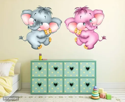 Tuffuk Cute Elephant Multi Large |Self Adhesive | Wall Stickers | PVC Vinyl | Non-Reusable | Pack of 1 |(85 cm x 45 cm)FI3419