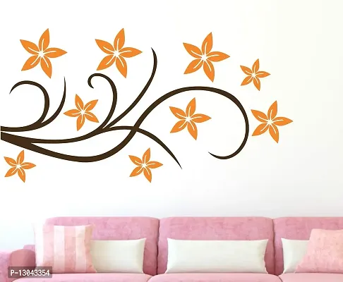 Tuffuk Orange Flower | Wall Stickers | PVC Vinyl | Non-Reusable Sticker | Large Self Adhesive Sticker (Pack of 1)-thumb0