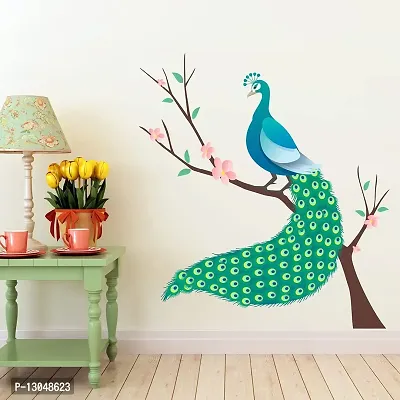 Tuffuk Beautiful Peacock Multi Large |Self Adhesive | Wall Stickers | PVC Vinyl | Non-Reusable | Pack of 1 |(85 cm x 90 cm)FI3645-thumb0