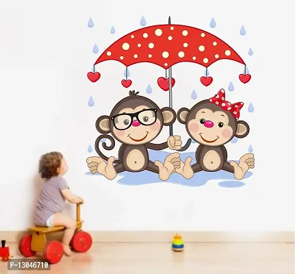 Tuffuk Monkeys Multi Large |Self Adhesive | Wall Stickers | PVC Vinyl | Non-Reusable | Pack of 1 |(60 cm x 60 cm)FI2454-thumb0