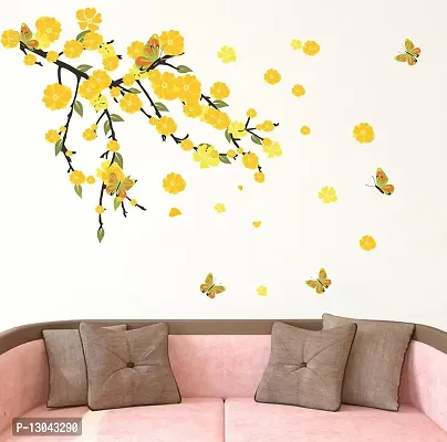 Tuffuk Yellow Tree | Wall Stickers | PVC Vinyl | Non-Reusable Sticker | Large Self Adhesive Sticker (Pack of 1)