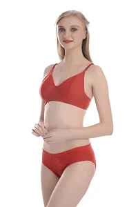 Bridal Designer Red Cotton Net Self Pattern Bra And Panty Set For Women-thumb1