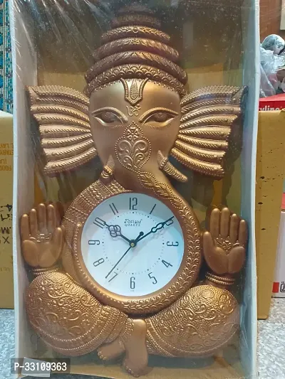 Round GANPATI Wall Clock with Glass for Home Living Room