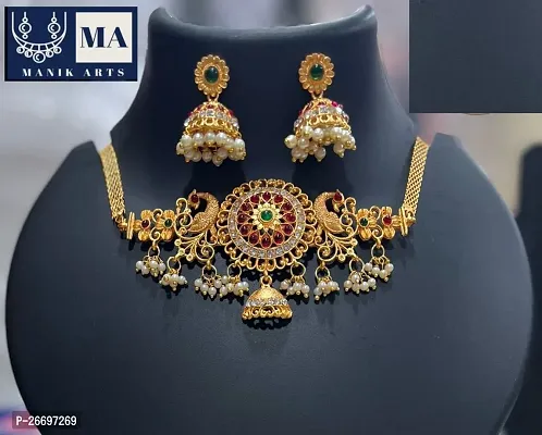 Stylish Golden Brass Jewellery Set For Women-thumb0