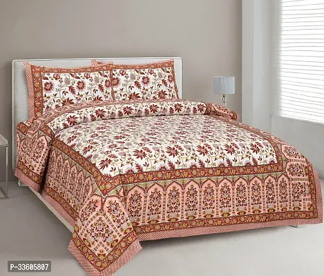 Comfortable Cotton Jaipuri Printed King Bedsheet with Pillow Covers-thumb0