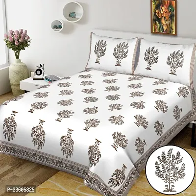 Comfortable Cotton Jaipuri Printed King Bedsheet with Pillow Covers-thumb0