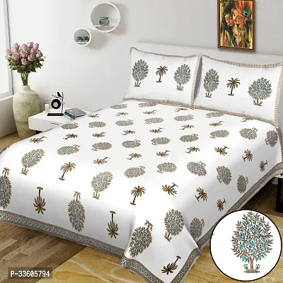 Comfortable Cotton Jaipuri Printed King Bedsheet with Pillow Covers-thumb0