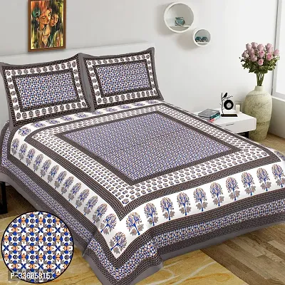 Comfortable Cotton Jaipuri Printed Queen Bedsheet with Pillow Covers