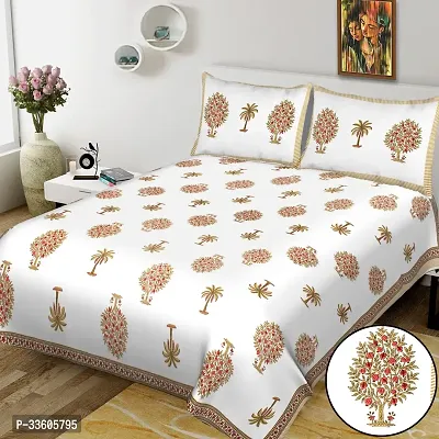 Comfortable Cotton Jaipuri Printed King Bedsheet with Pillow Covers-thumb0