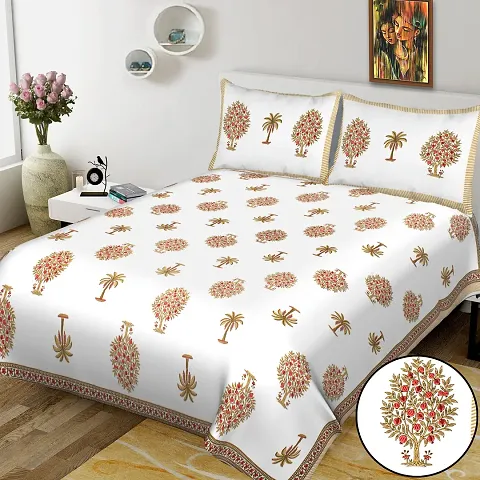 Narsinh Enterprises 144 TC Cotton Double King Size 100 by 108 Bedsheet with 2 Pillow Covers