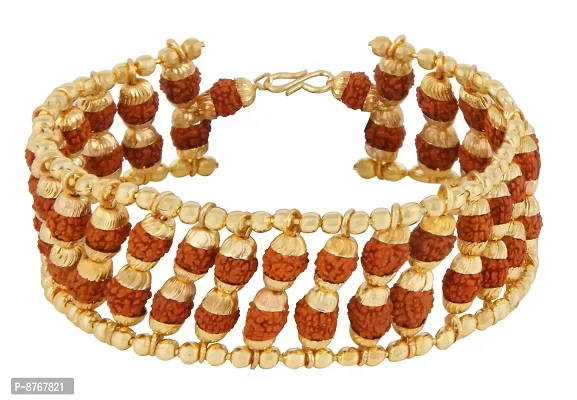 Charms Cottage Brass Rudraksha Gold Plated Chain Bracelet for Men-thumb0