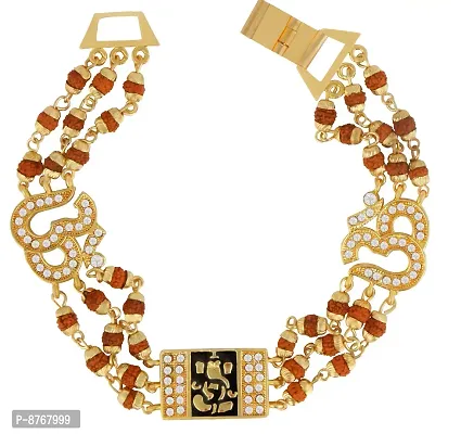 Charms American Diamond Gold Plated OM Ganesha Rudraksh Bracelet-thumb0