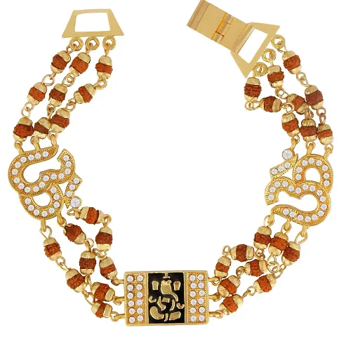 Charms American Diamond Gold Plated OM Ganesha Rudraksh Bracelet
