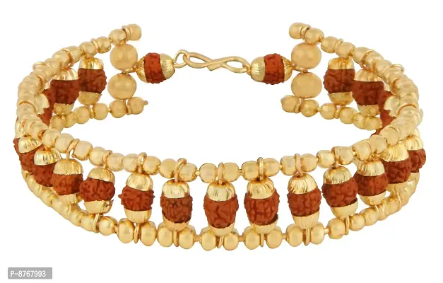 Charms Cottage Brass Rudraksha Gold Plated Chain Bracelet for Men