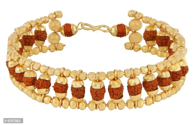 Charms Cottage Brass Rudraksha Gold Plated Chain Bracelet for Men-thumb0