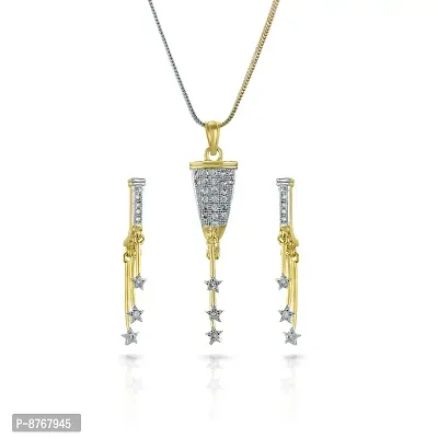Charms Dazzling American Diamond Gold Plated Necklace Set for Women/Girls