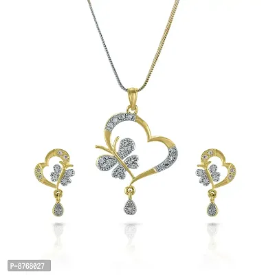 Charms Dazzling American Diamond Gold Plated Necklace Set for Women/Girls