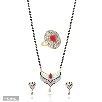 Charms Dazzling Collection of Gold Plated Mangalsutra, Earrings and Ring Combo for Women-thumb0