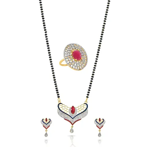 Partywear Alloy American Diamond Mangalsutra and Ring Combo Pack of 2