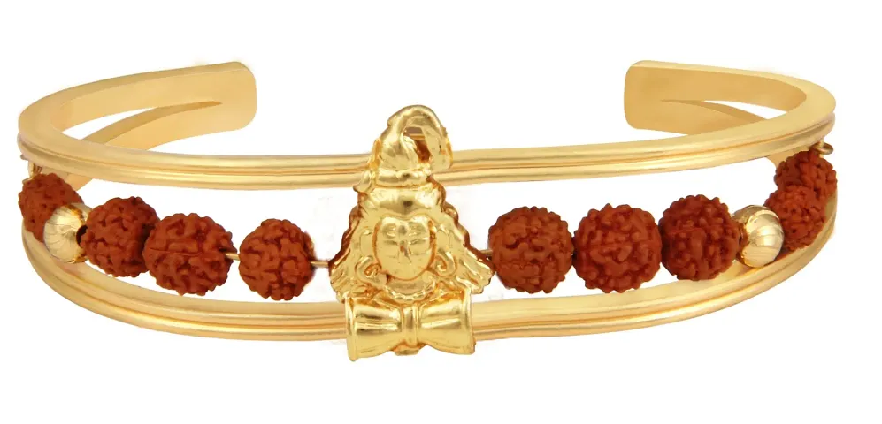 Charms Rudraksh Gold Shiva Cuff Kada Bracelet for Men