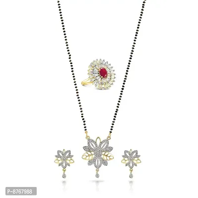 Charms Dazzling Collection of Gold Plated Mangalsutra, Earrings and Ring Combo for Women
