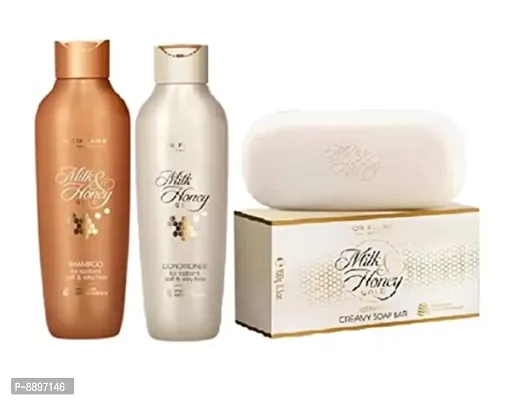 Shampoo  Conditioner for Radiant, Soft  Silky Hair 250ML Each and Softening Creamy Soap Bar 100gm (MILK  HONEY GOLD by Oriflame) (combo of 3)